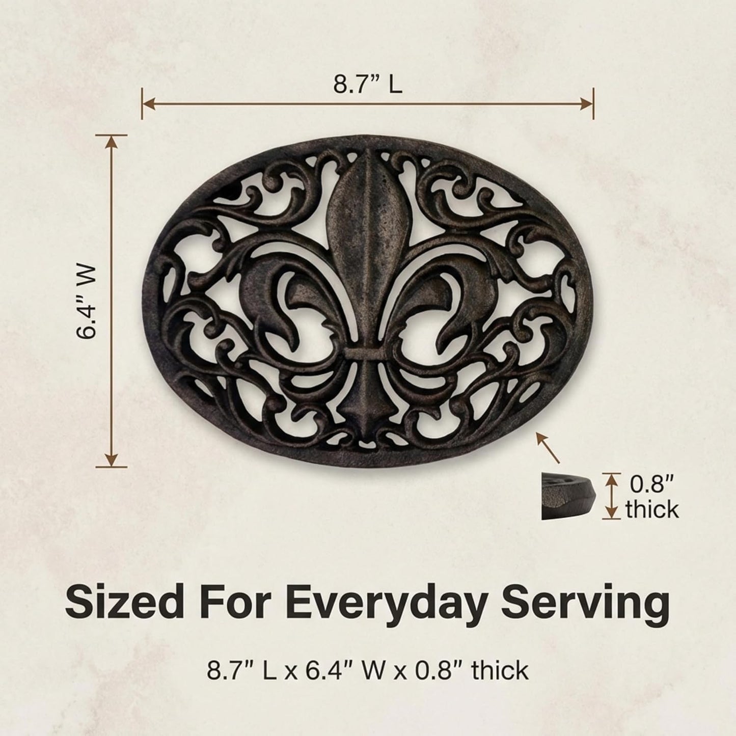 Lulu Decor,100% Cast Iron Oval Fleur de lis Trivet, Set of 2, for Hot Dishes or Pots, Beautiful Intricate Design