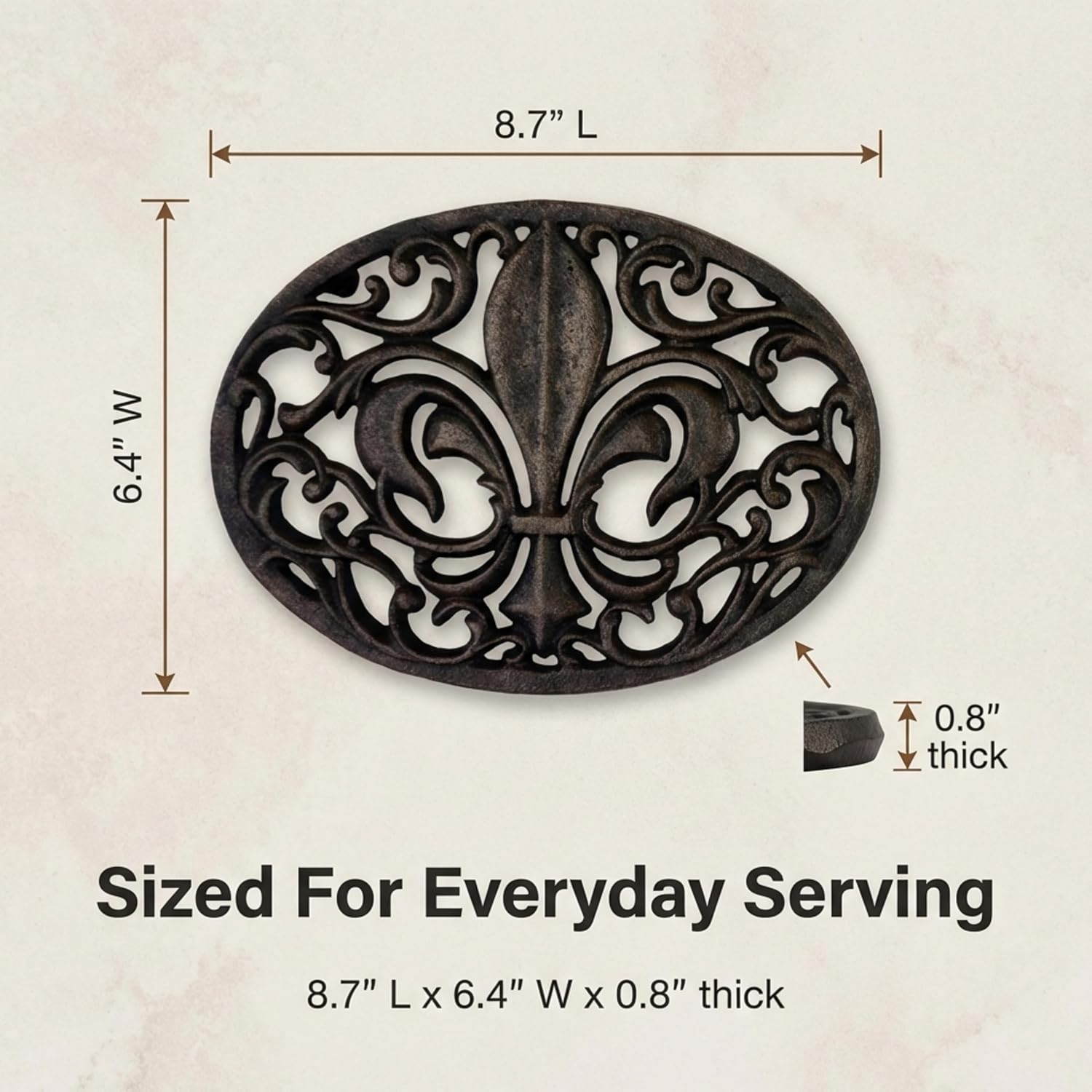 Lulu Decor,100% Cast Iron Oval Fleur de lis Trivet, Set of 2, for Hot Dishes or Pots, Beautiful Intricate Design