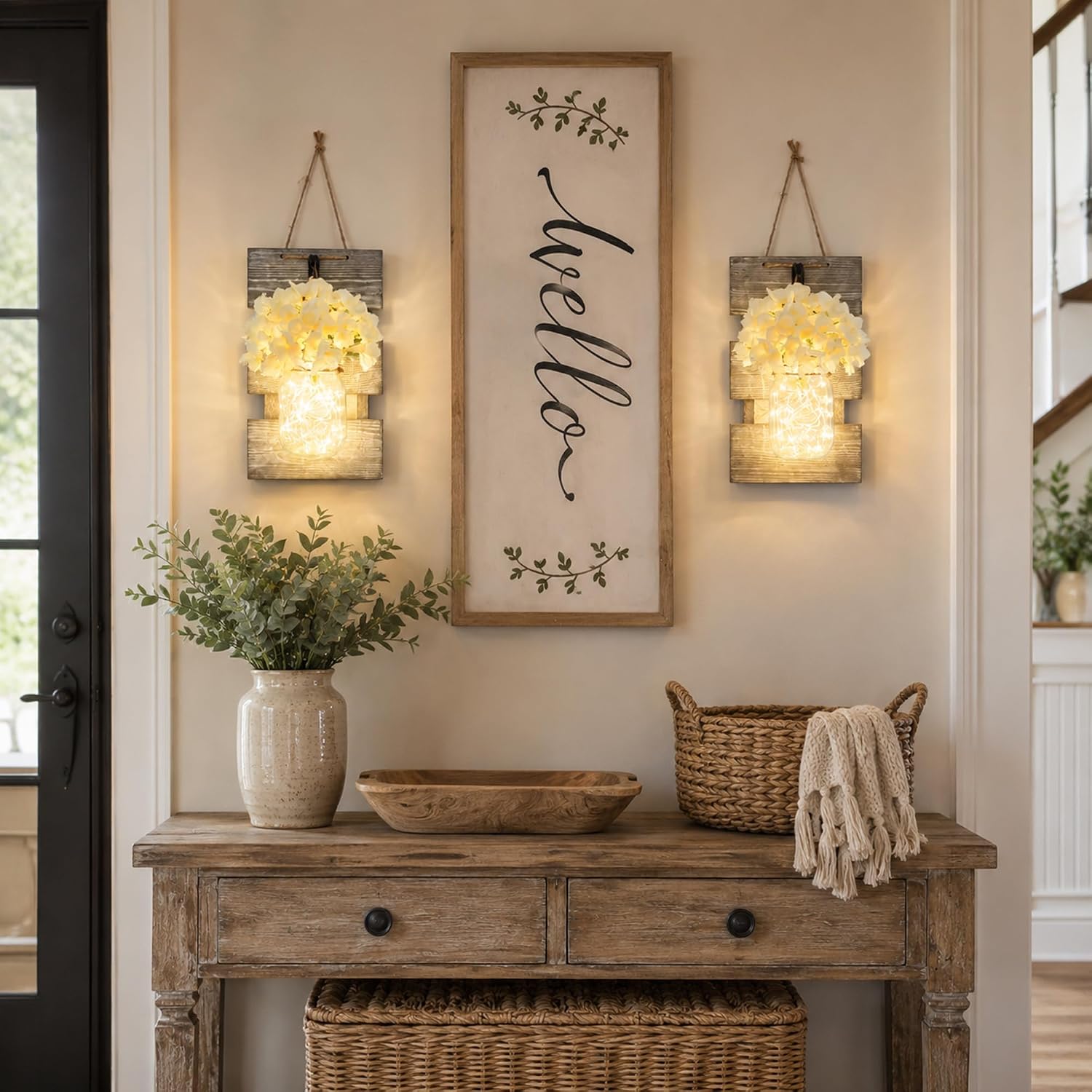 Farmhouse Wall Sconces / 11.8"H Grey + Hydrangea / Set of 2