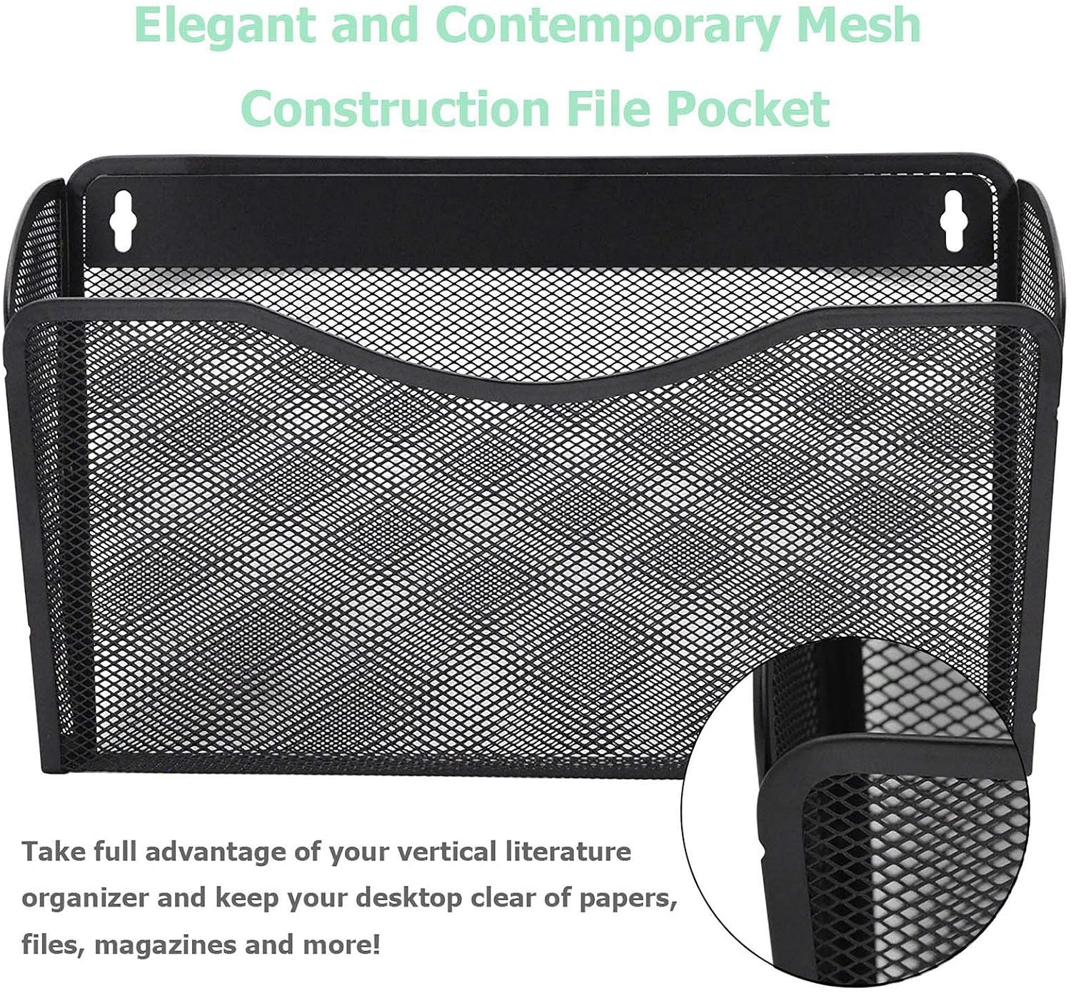 6 Single Pocket Mesh Hanging File Organizer, Vertical Wall Mounted Magazine File Holder, Mount Basket Mail Paper