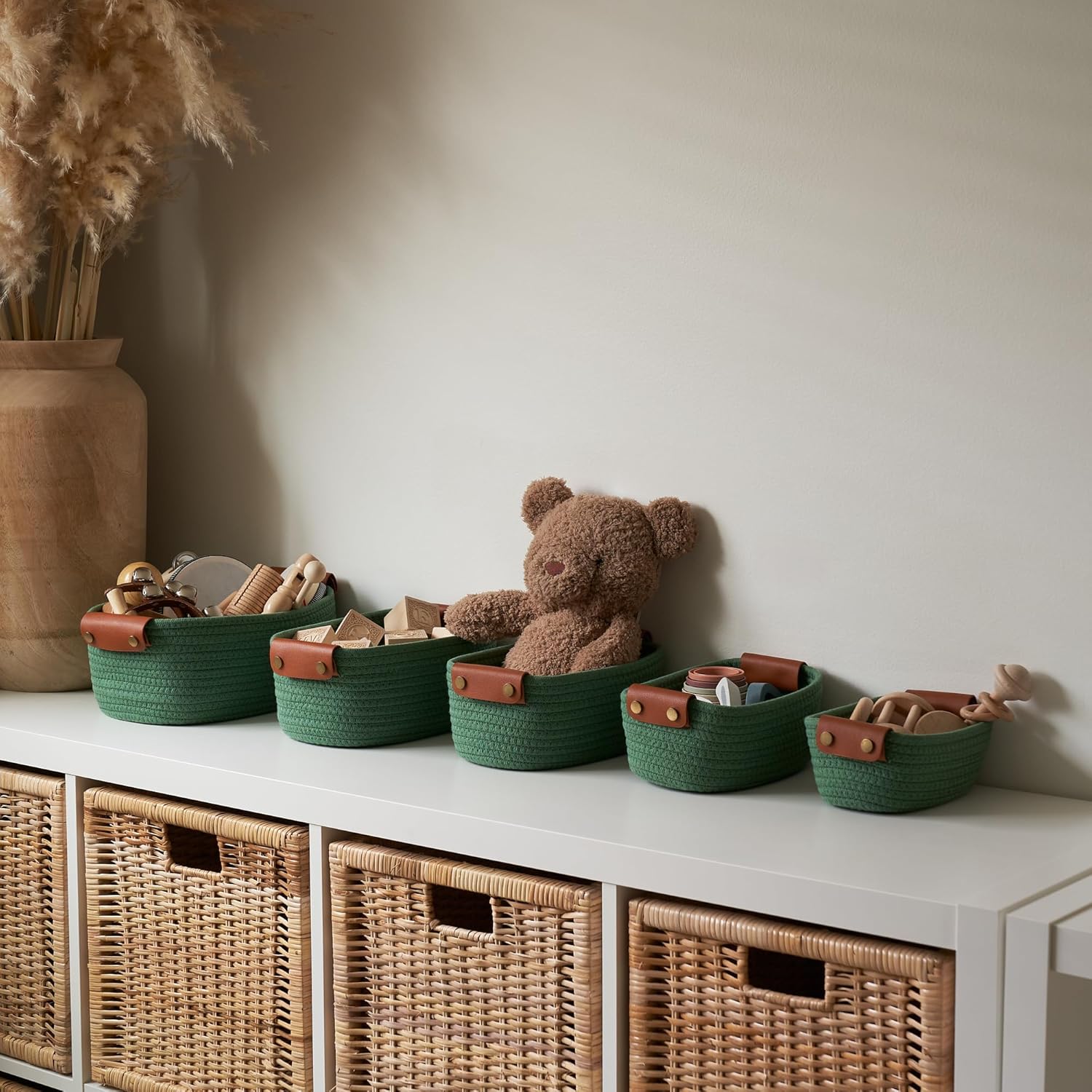 Storage Basket / Sturdy Cotton Rope Baskets / Sage / Set of 5