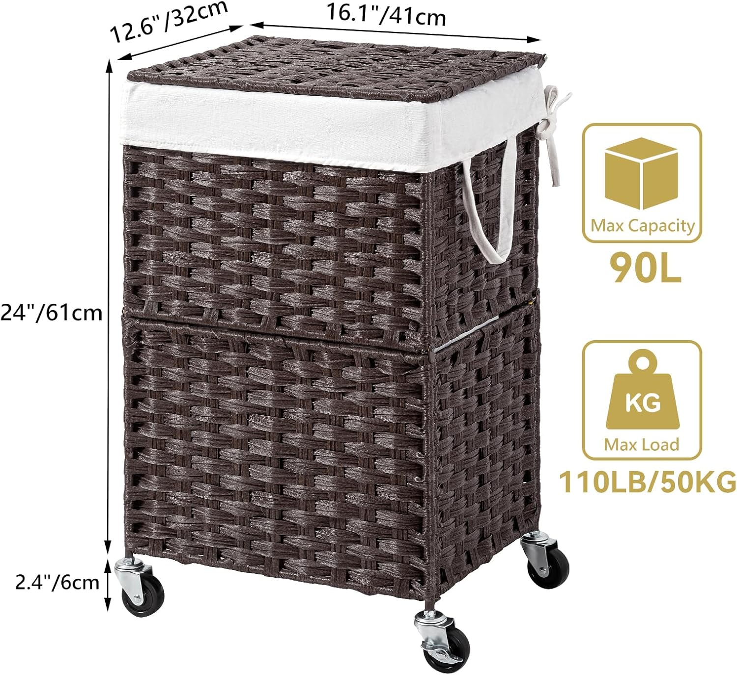 Rolling Laundry Basket / 90l / Brown