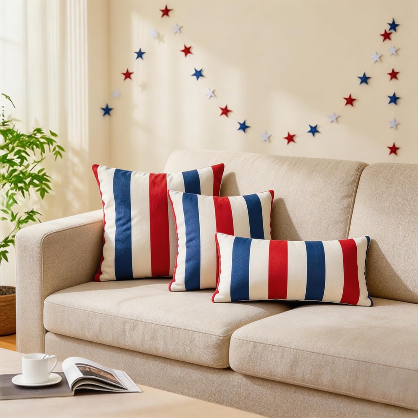 Western Home Outdoor Waterproof Striped Throw Pillow Covers / Red White Blue / 18 x 18 / Set of 2