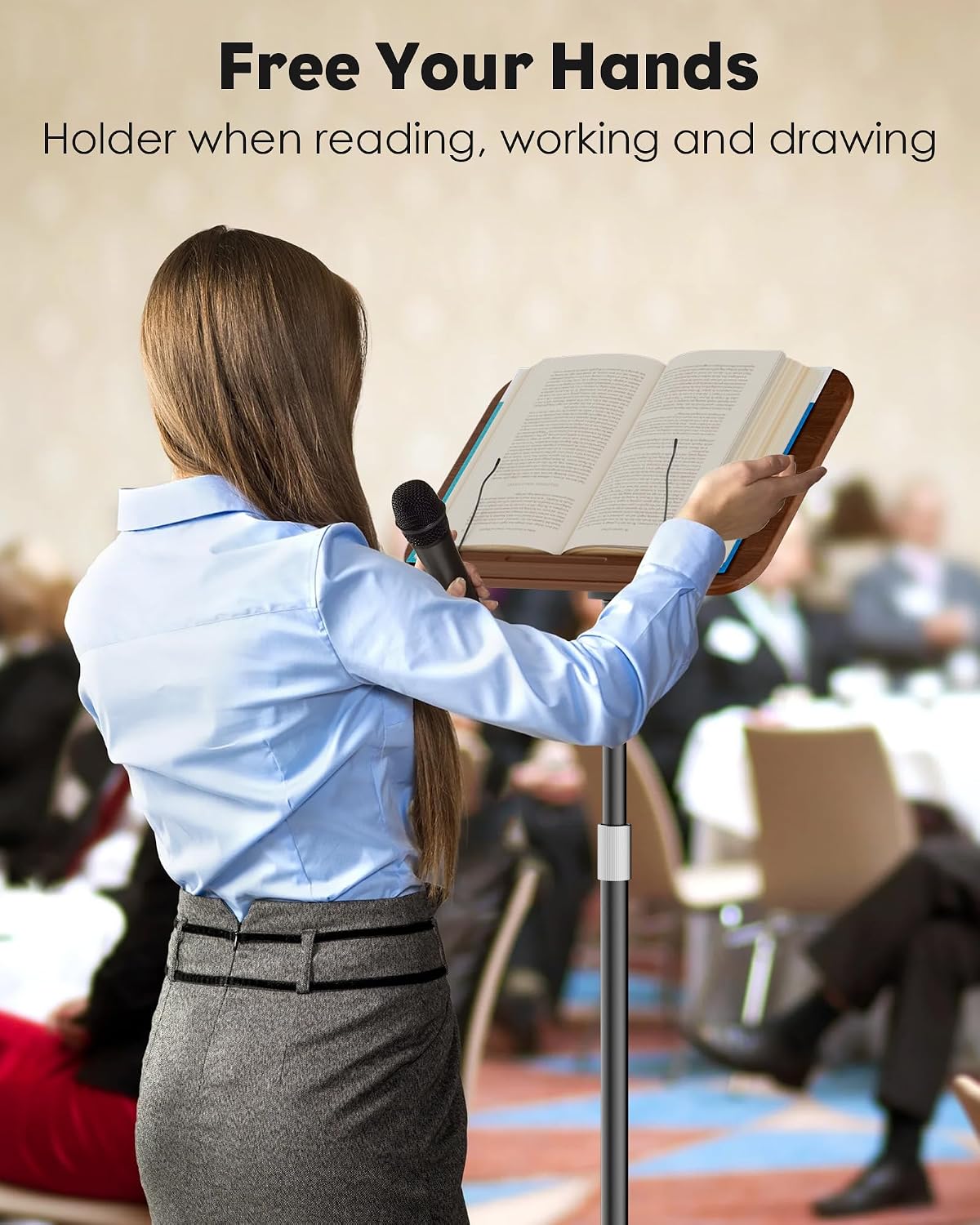 aboutool 2 in 1 Dual-use Floor Book Stand & Desktop Book Stand,Height Adjustable from 33-63in, Adjustable Book Holder