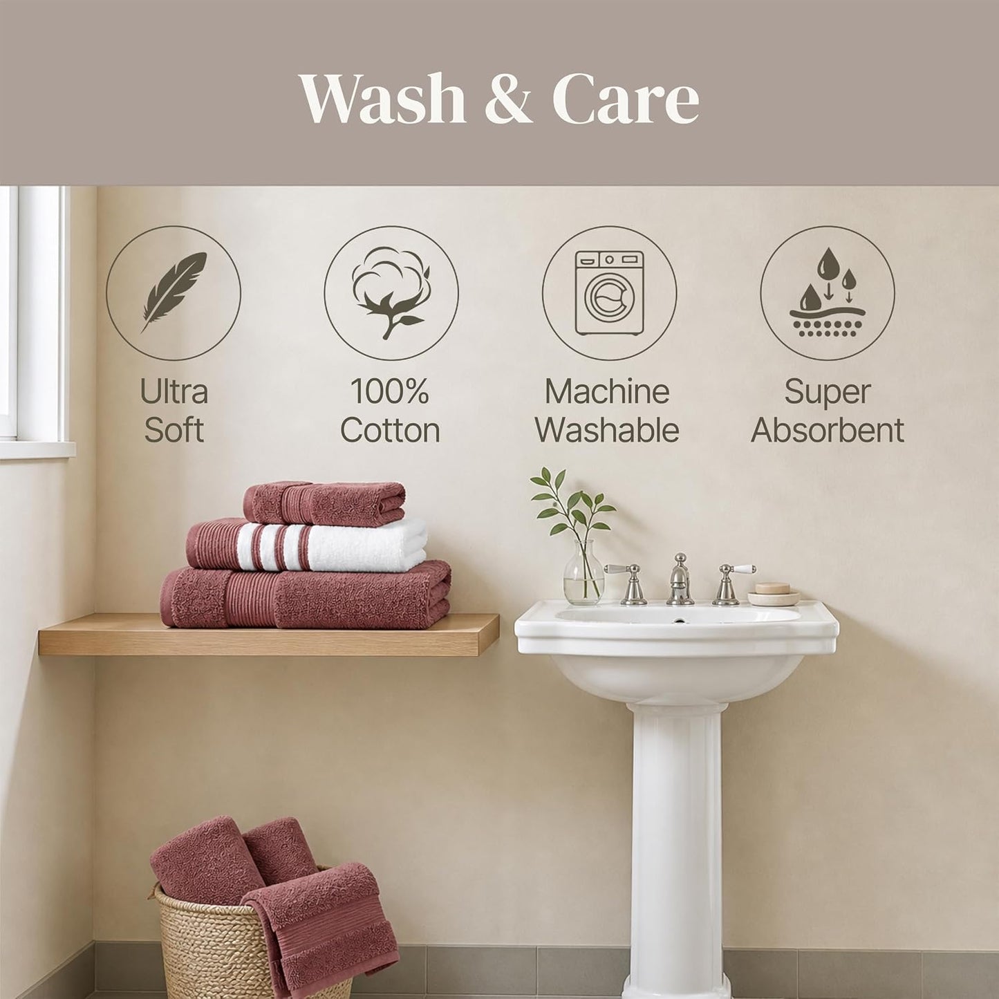 Modern Threads 6 Piece Bath Towel Set – Bathroom Towel Set with 2 Bath Towels, 2 Hand Towels & 2 Washcloths – 100%