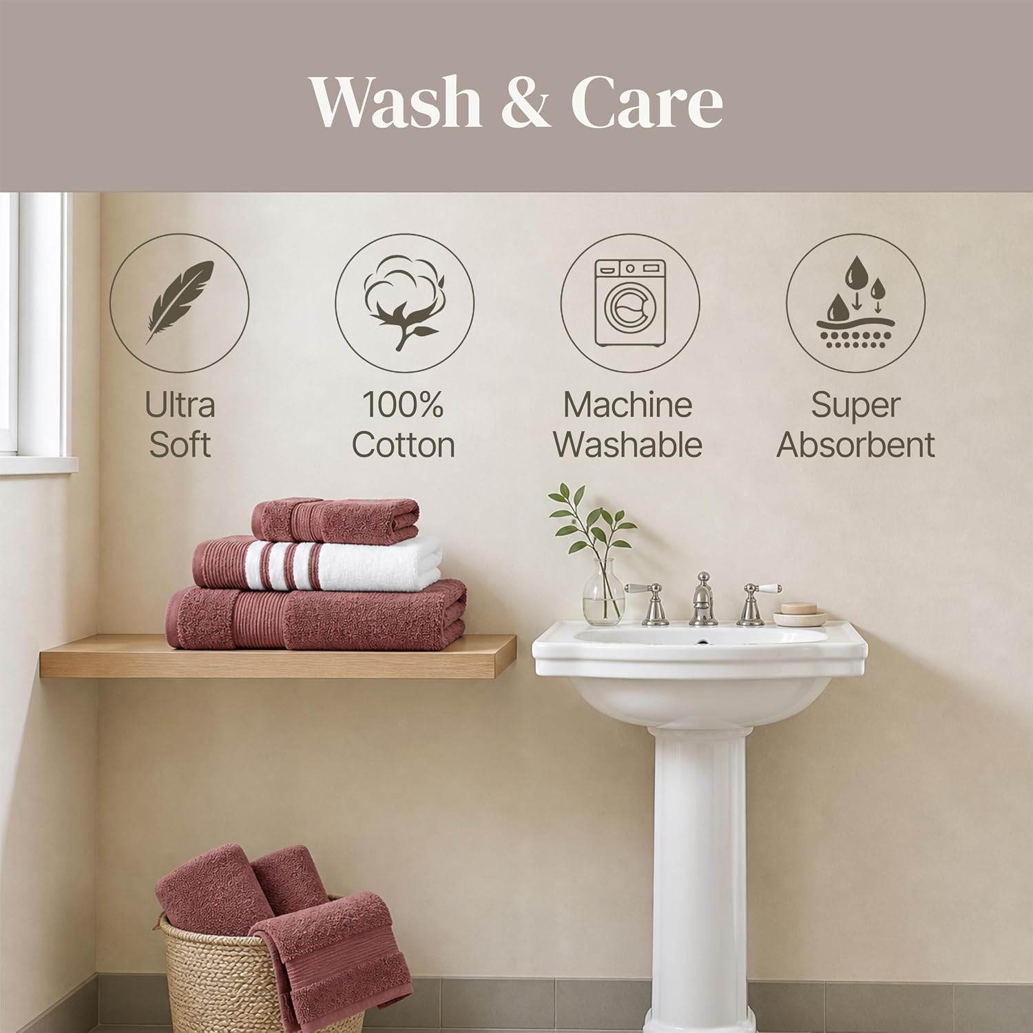 Modern Threads 6 Piece Bath Towel Set – Bathroom Towel Set with 2 Bath Towels, 2 Hand Towels & 2 Washcloths – 100%