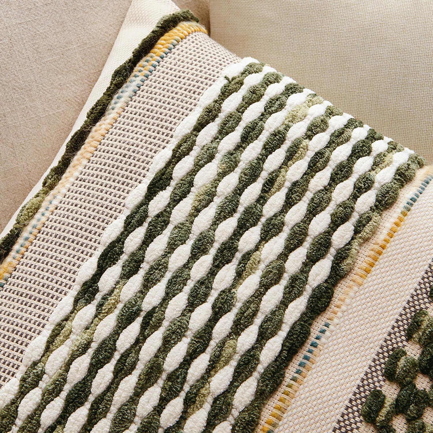 Boho Decorative Throw Pillow Covers Farmhouse Cushion Case Striped / Olive Green Stripe / 18 x 18