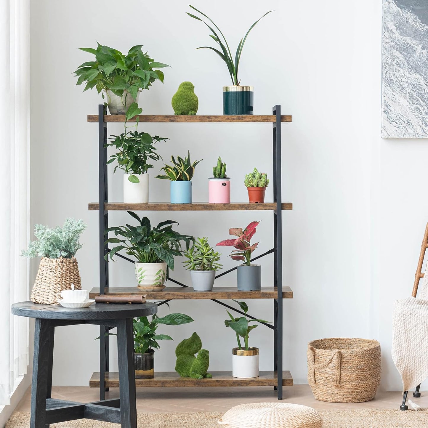 Metal Frame / Rustic Open Book Shelf / 4-tier / Rustic Brown