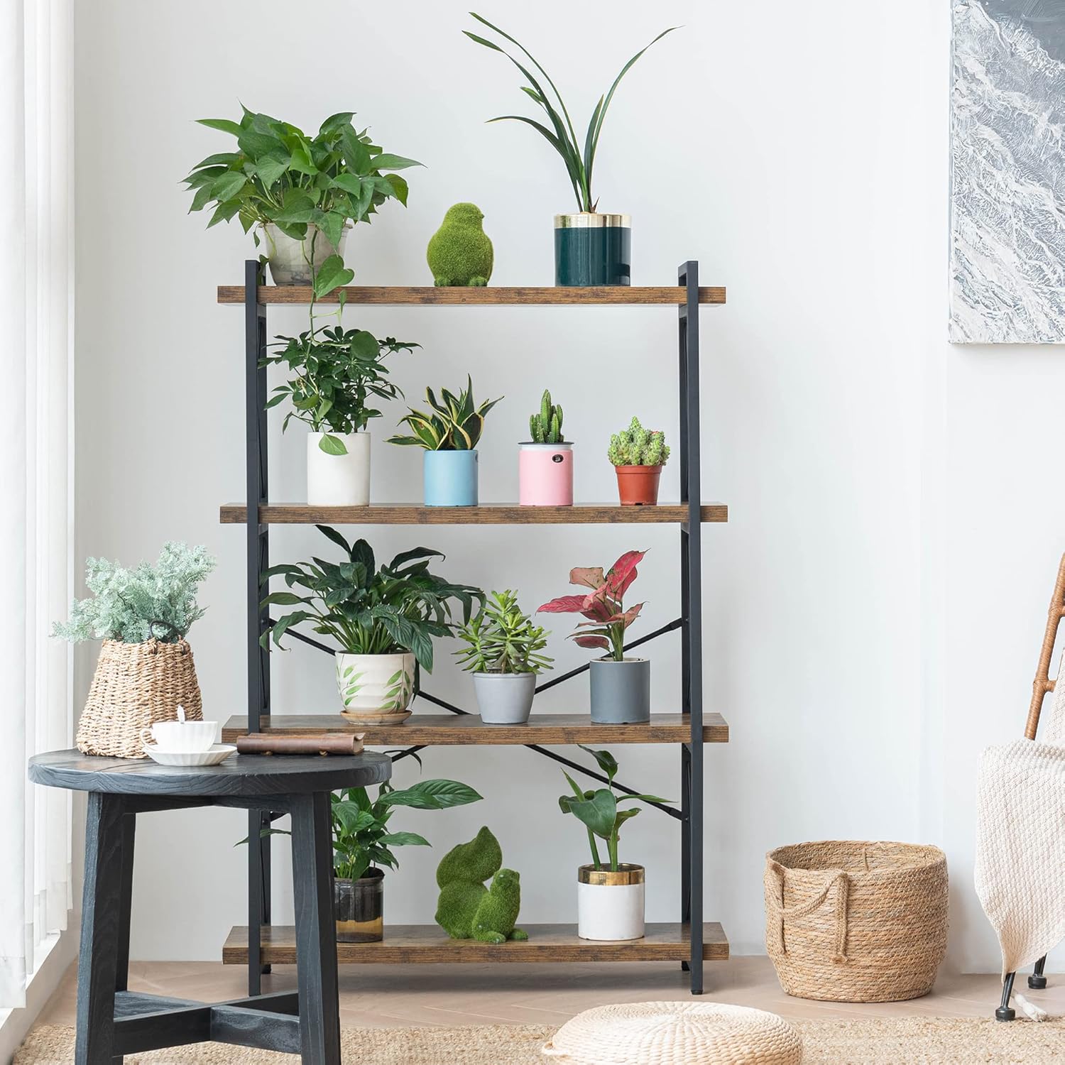 Metal Frame / Rustic Open Book Shelf / 4-tier / Rustic Brown