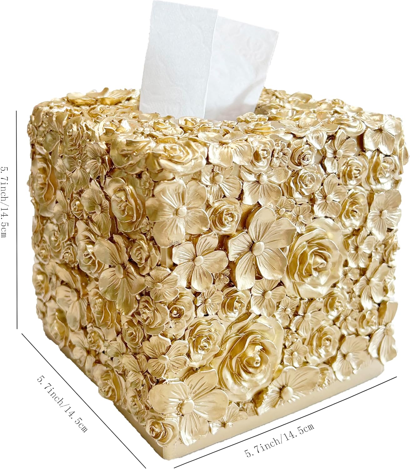 Square Tissue Box Cover Decorative Kleenex Box Holder / Gold-g