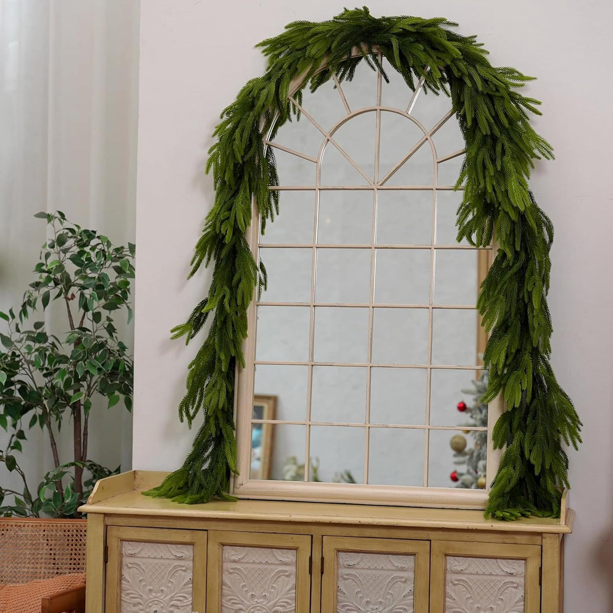15FTx1 Extra Full Christmas Garland Real Touch Norfolk Pine Garland Christmas Decorations Realistic Greenery Garlands