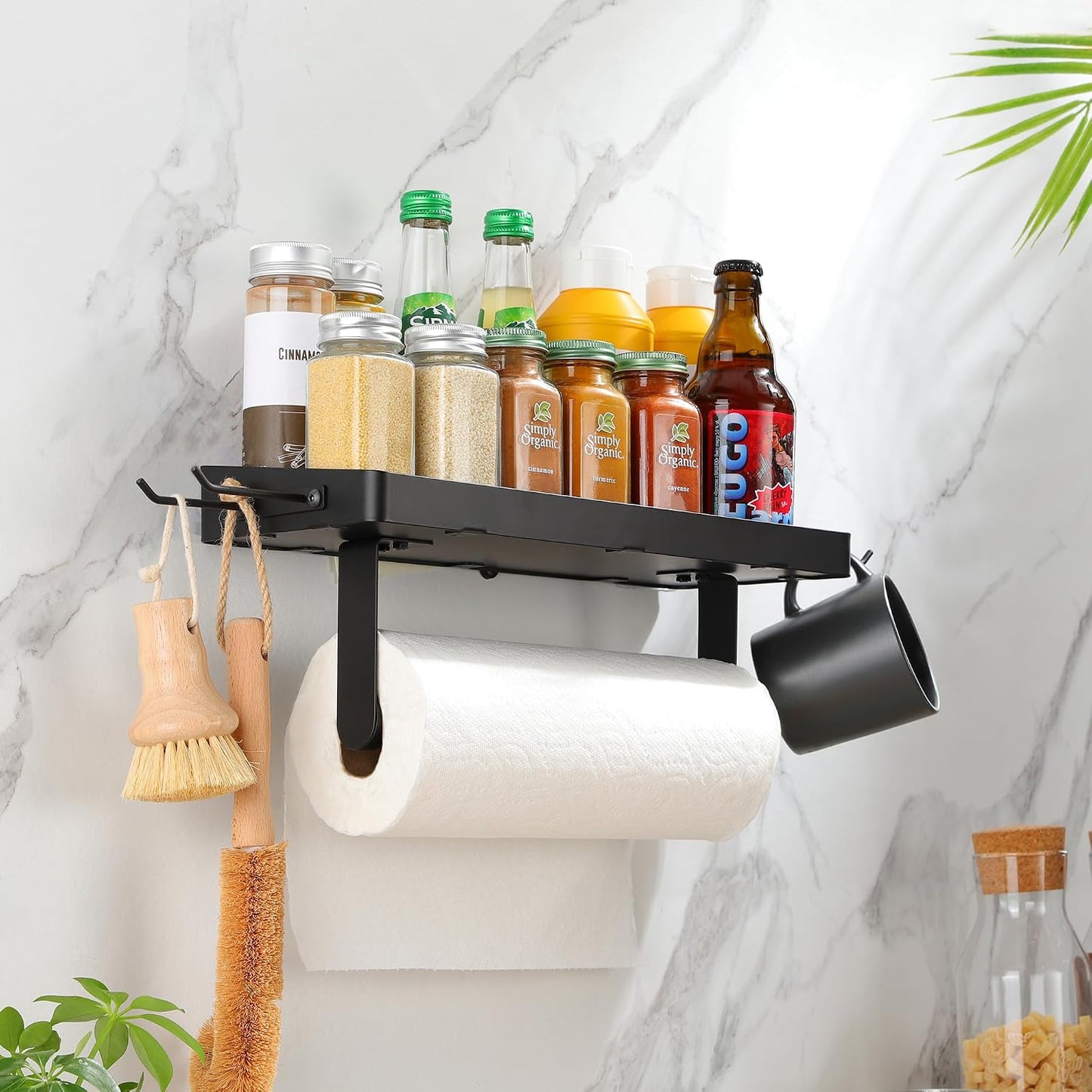 ZUNTO Wall Mounted Paper Towel Holder with Shelf for Garage, Drilling | Heavy Duty, Garage Organization and Storage