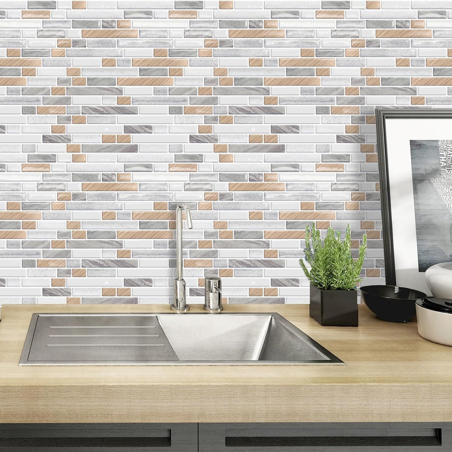 10-Sheet Peel and Stick Backsplash / Wood Grain / 12 x 12 / Set of 10