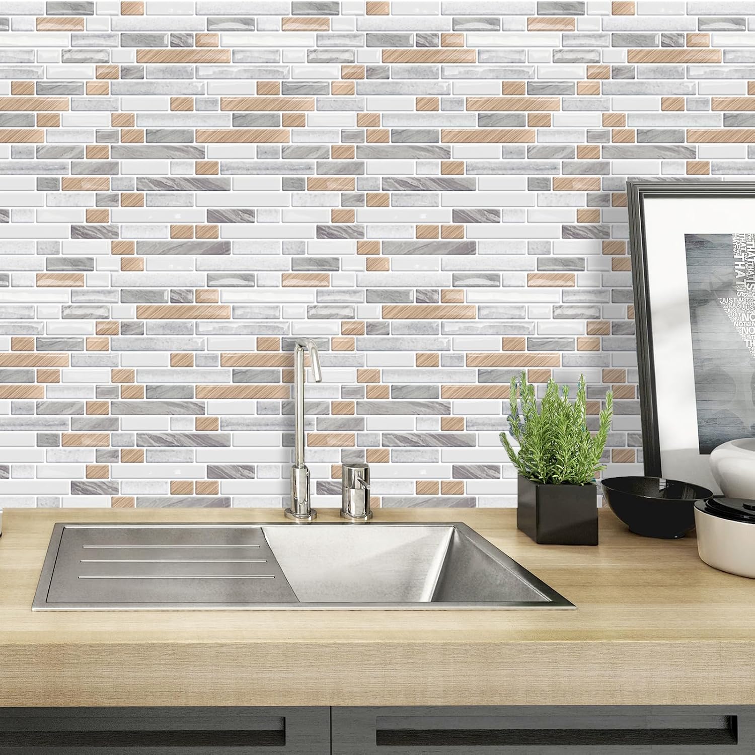10-Sheet Peel and Stick Backsplash / Wood Grain / 12 x 12 / Set of 10