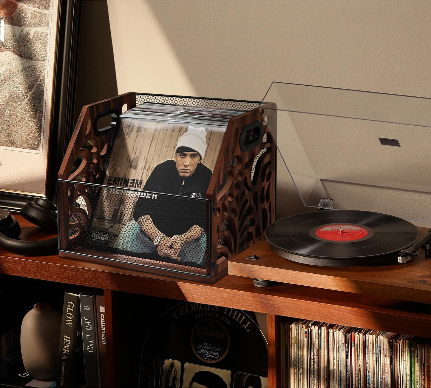 Vinyl Record Storage, Wooden Record Holder, Magazine Holder, Magazine Rack for Desktop and Home Office, Record Crate