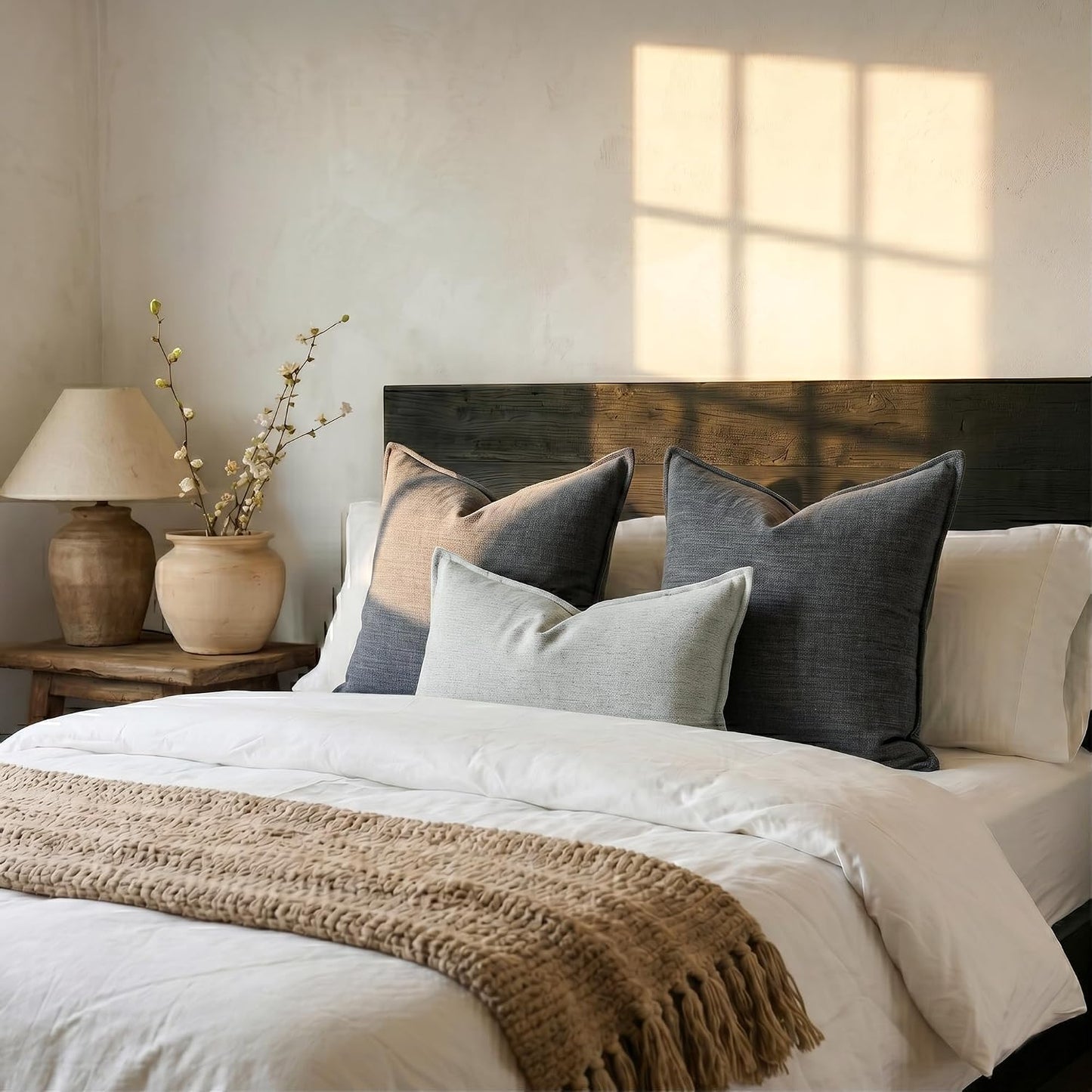 Farmhouse Decorative Pillow / Grayish Black / 22 x 22 / Set of 2