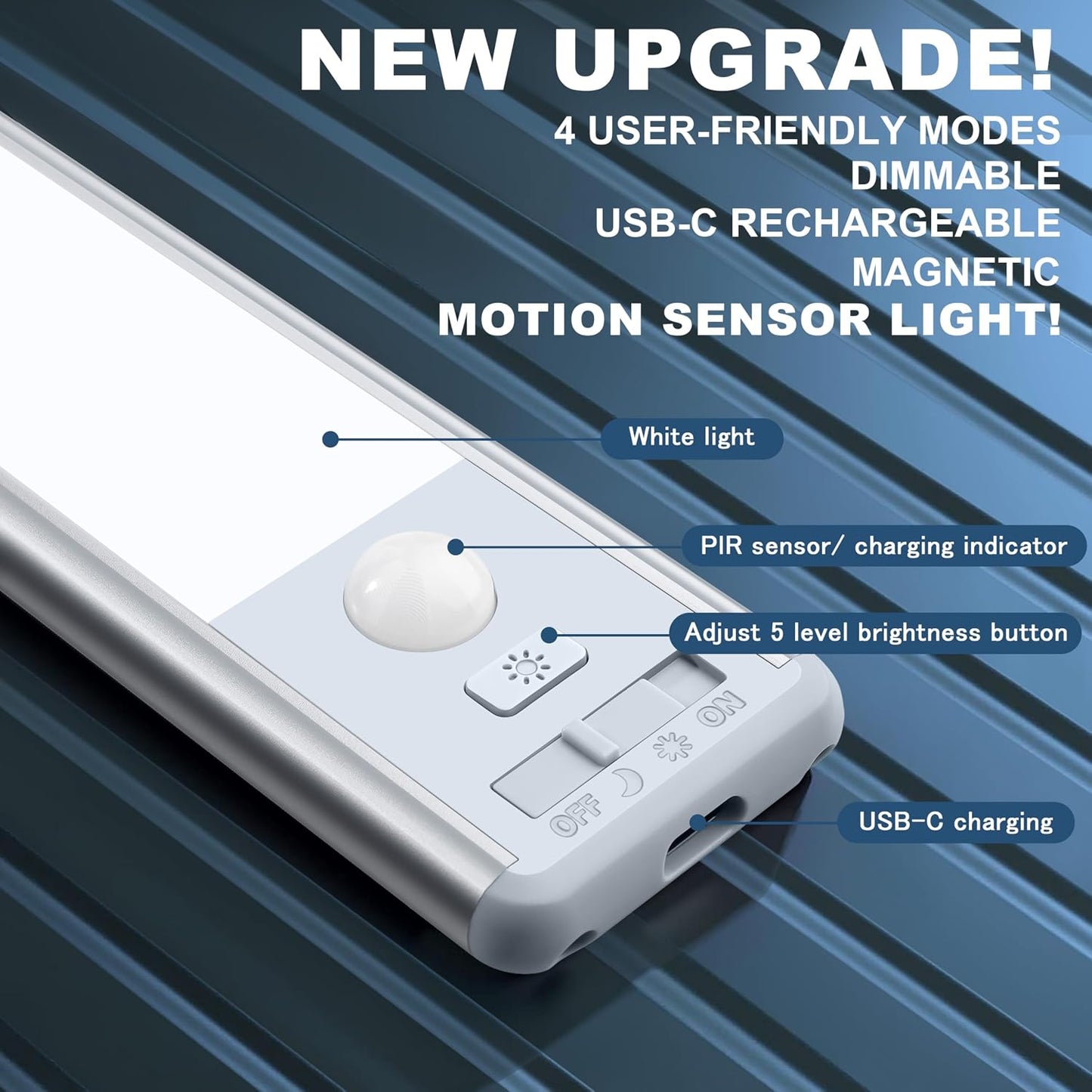 BLS 14.8inch Under Cabinet Lighting, LED Closet Lights, Motion Sensor Light Indoor, Battery Operated USB C