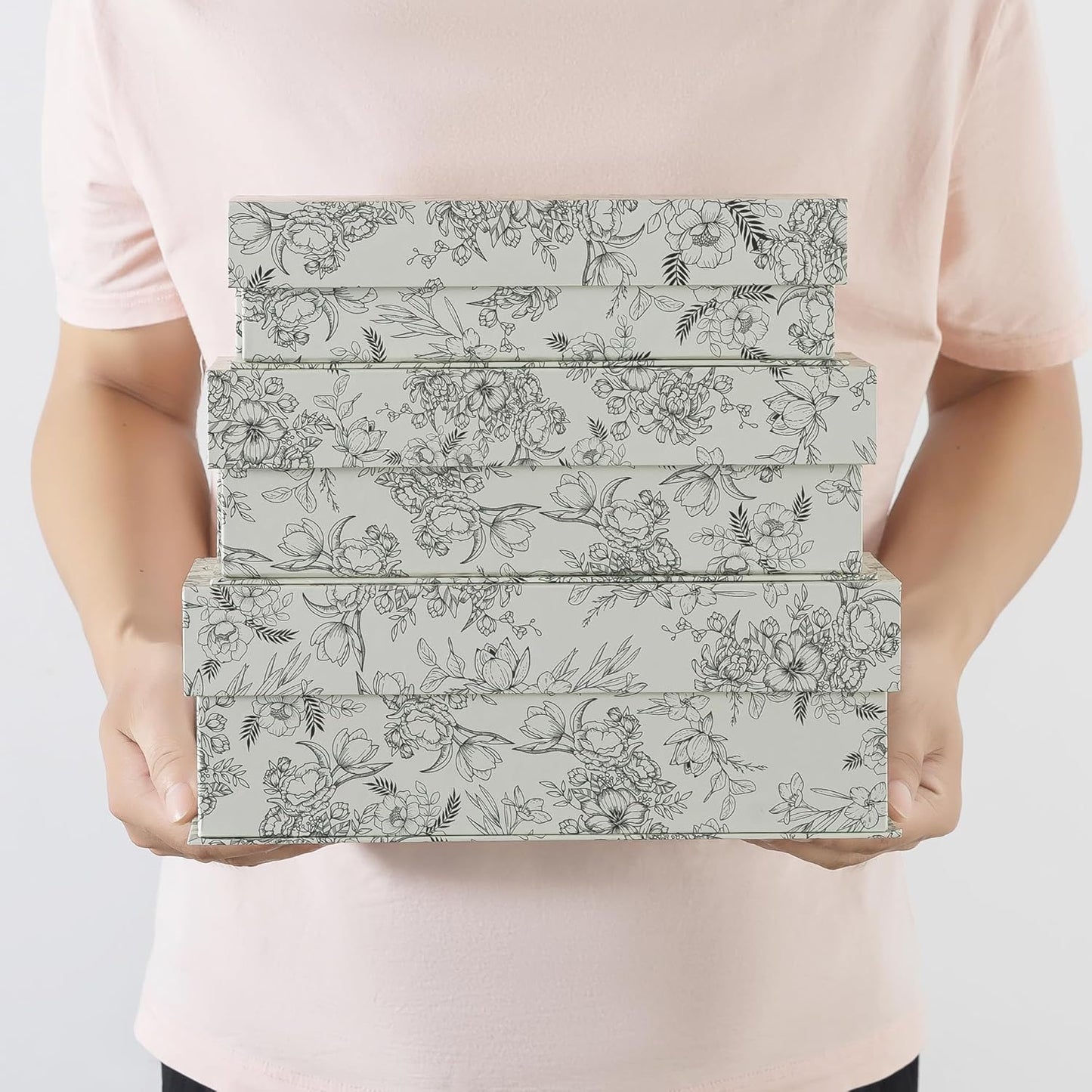 Cardboard Boxes / Decorative Storage Boxes / Elegant Floral / Set of 3