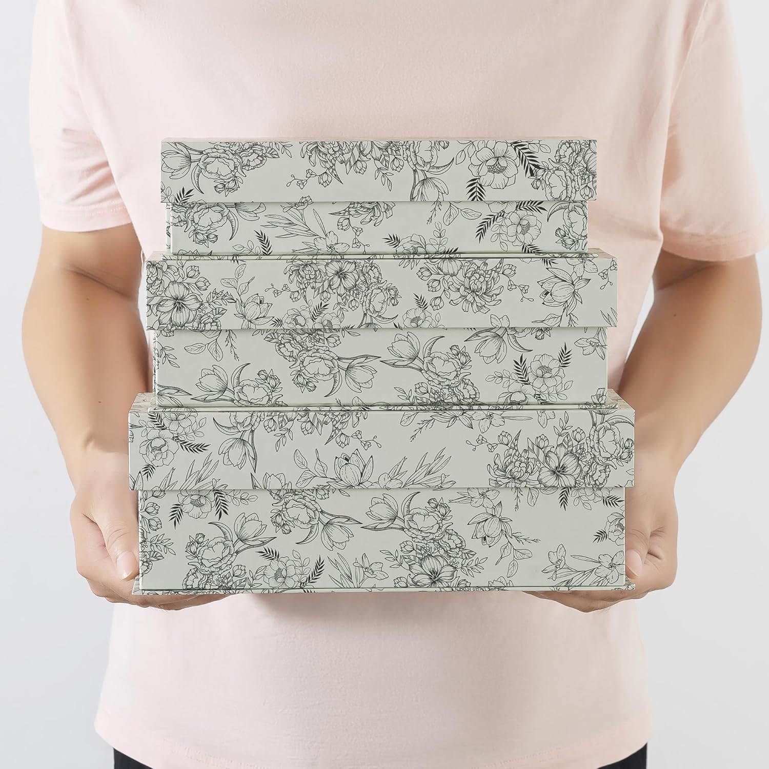 Cardboard Boxes / Decorative Storage Boxes / Elegant Floral / Set of 3