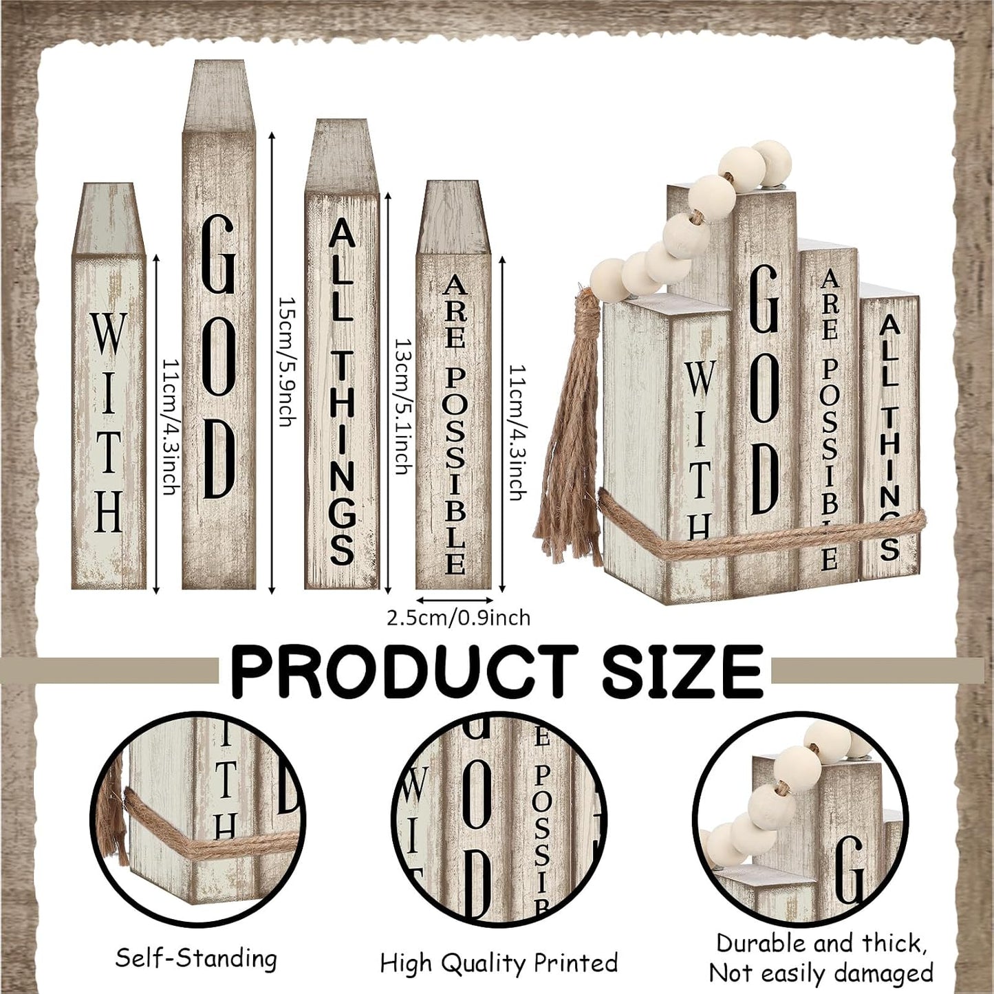 Christian Table Decor Wooden Book Stack Decor / Rustic / Set of 4