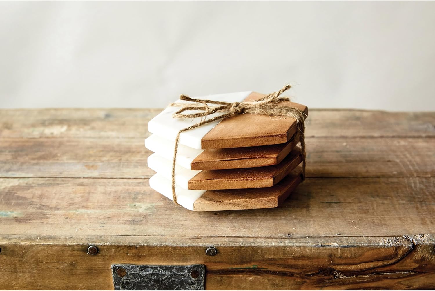 Marble & Mango Wood Coasters / Hexagon / Set of 4