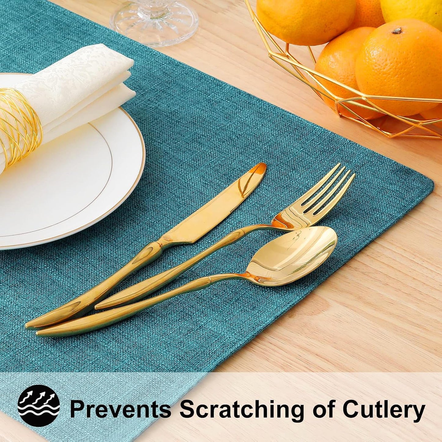 Faux Cotton Linen Placemats Set of 8, Cloth Washable Farmhouse Dining Table Mats for Indoors & Outdoors, Easy to Clean