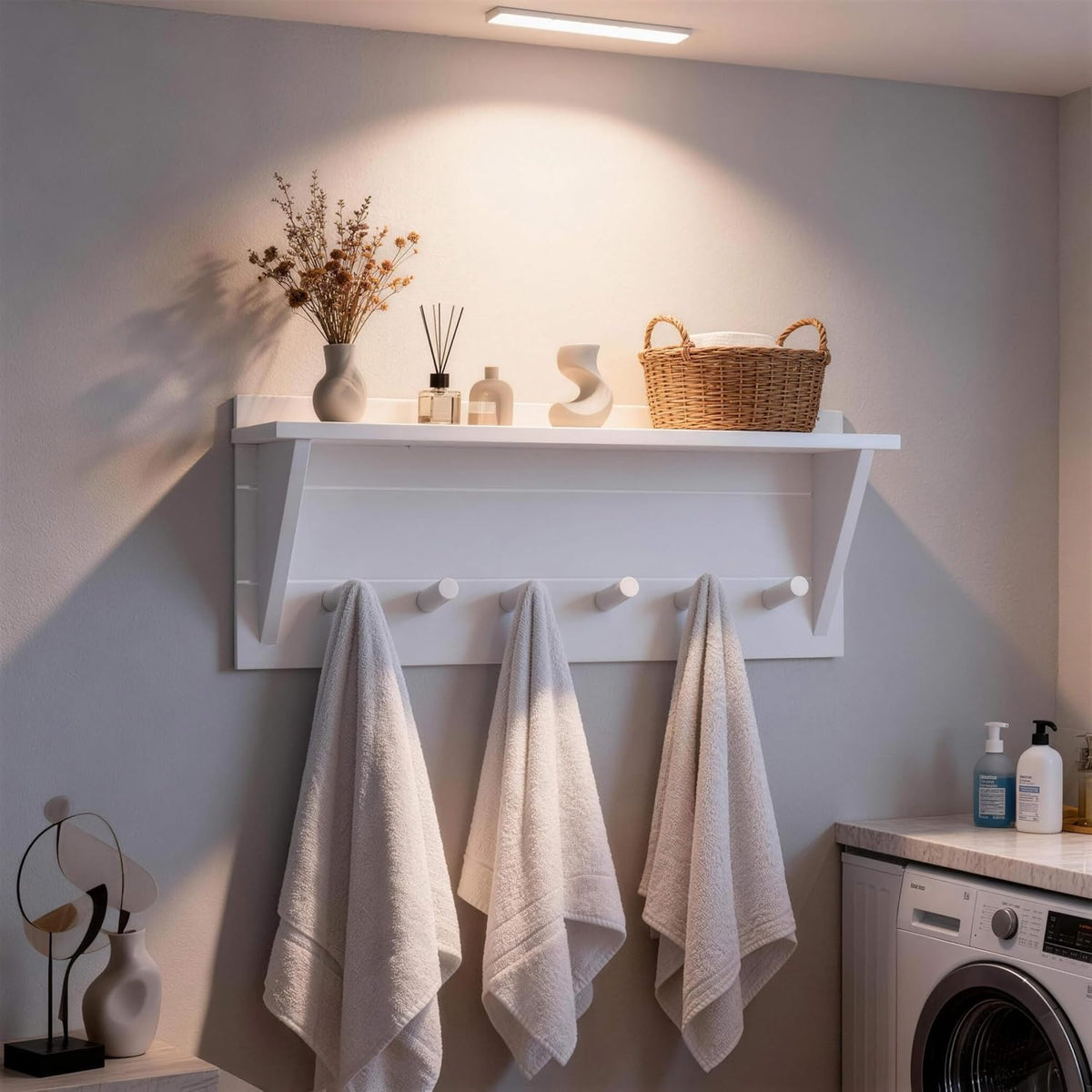 WEBI Coat Rack Wall Mount with Shelf,24" Long Entryway Wall Shelf with Hooks Underneath,6 Peg Hooks for Hanging