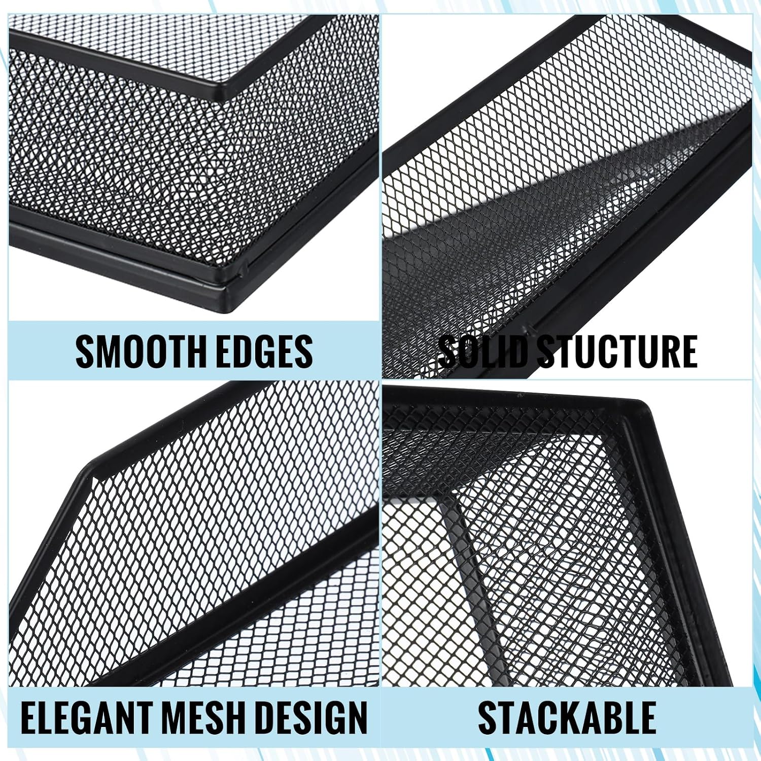 Hicarer 2 Pcs Black Metal Letter Tray Stackable Desk Tray Single Wire Mesh Organizer Front Load File Paper Holder for