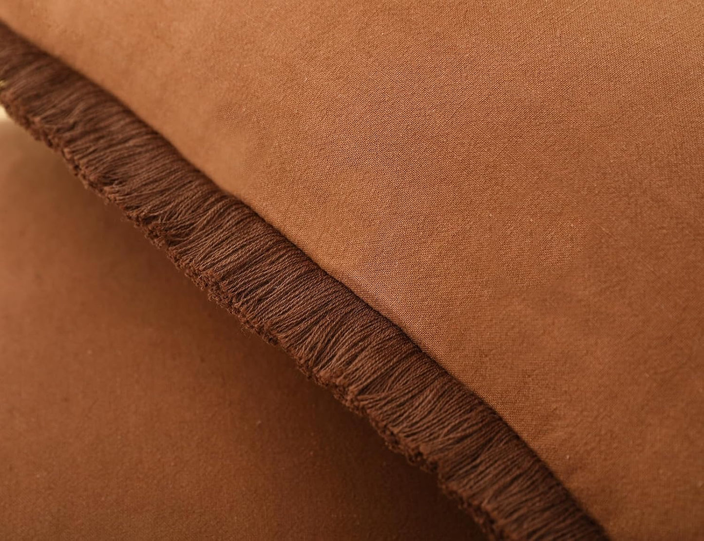Natural Linen Fringed Throw Pillow Covers / Light Brown / 22 x 22 / Set of 2