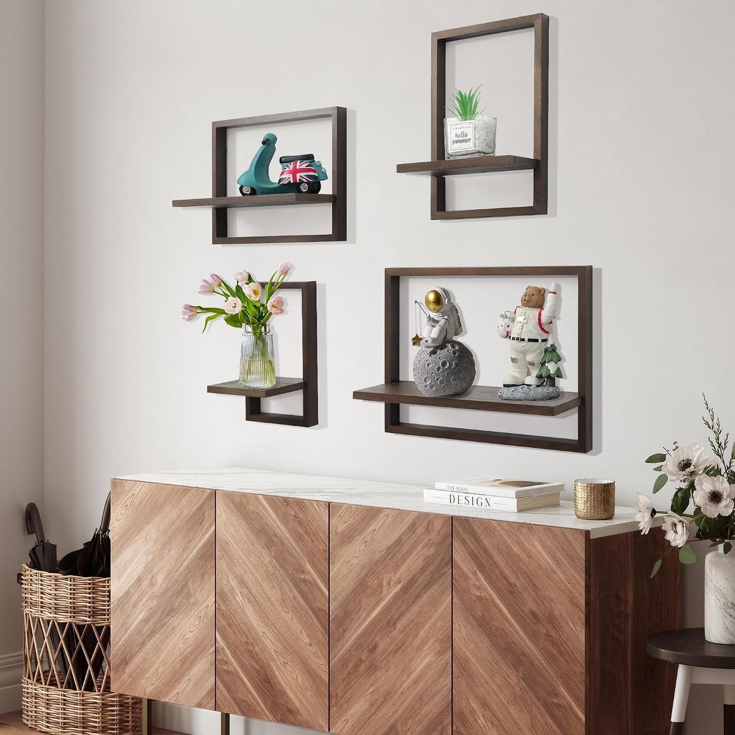 Square Floating Shelves / Rustic Walnut / Set of 4