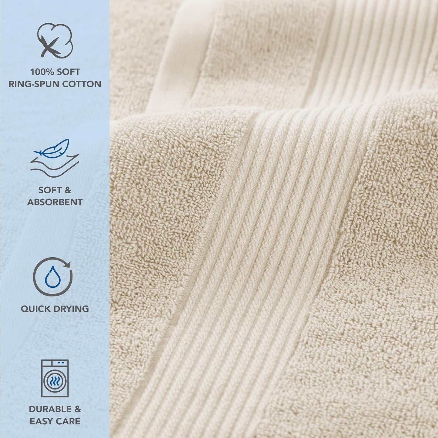 Arkwright Solid Bath Towels, Pack of 4, 100% Cotton 600 GSM Soft Absorbent Bathroom Towels for Hotel, Spa or Vacation