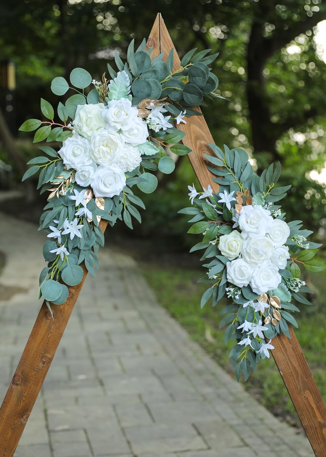 Artificial White Wedding Arch Flower Swags for Welcome Signs / White & Gold / Set of 2