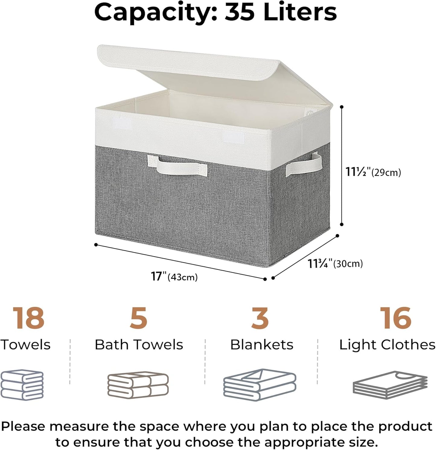 Storage Basket / Large Storage Bins / White/gray / Extra Large / Set of 2