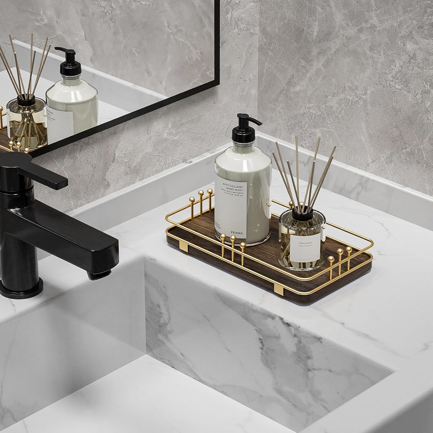 Kitchen Tray for Soap Dispenser Spice Salt / 7.9 x 4.4 x 1.6 / Brown + Gold