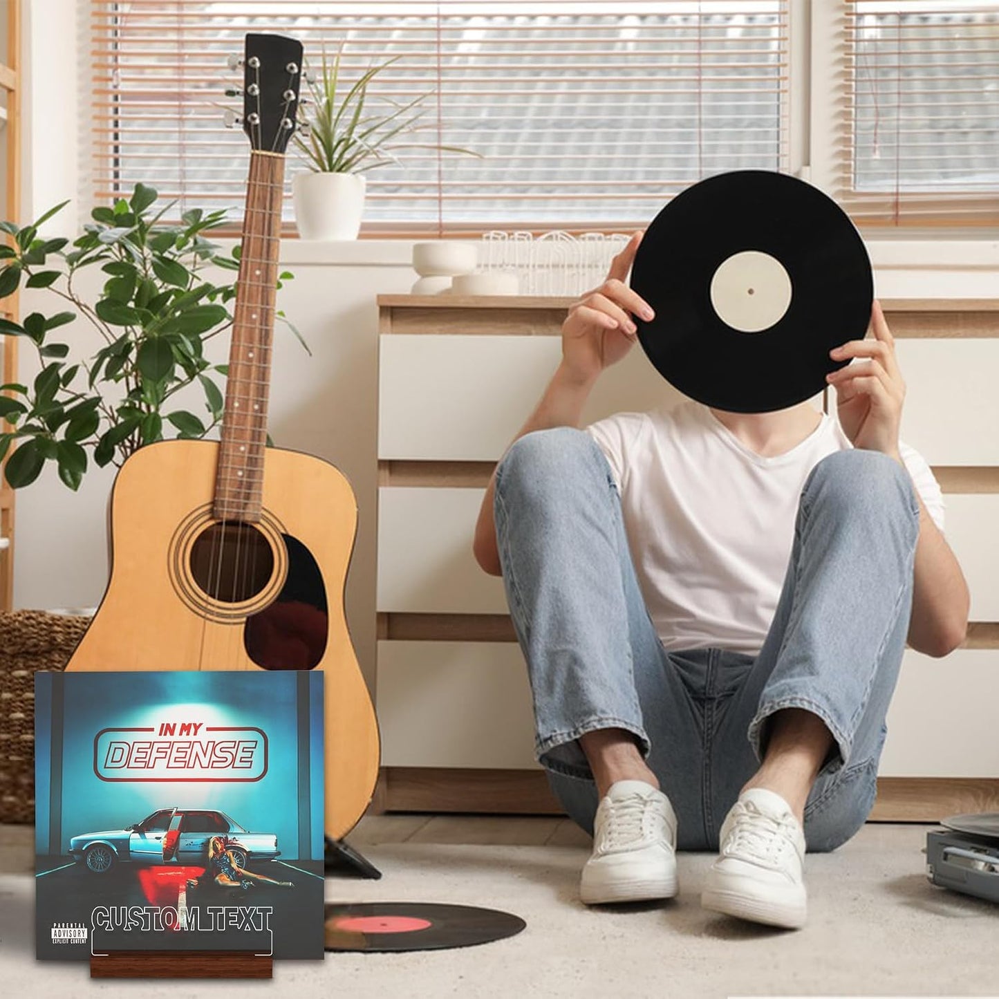 YuanDian Personalised Light up Now Playing Vinyl Record Stand, Now Spinning Record Stand, Wooden Acrylic Holder for