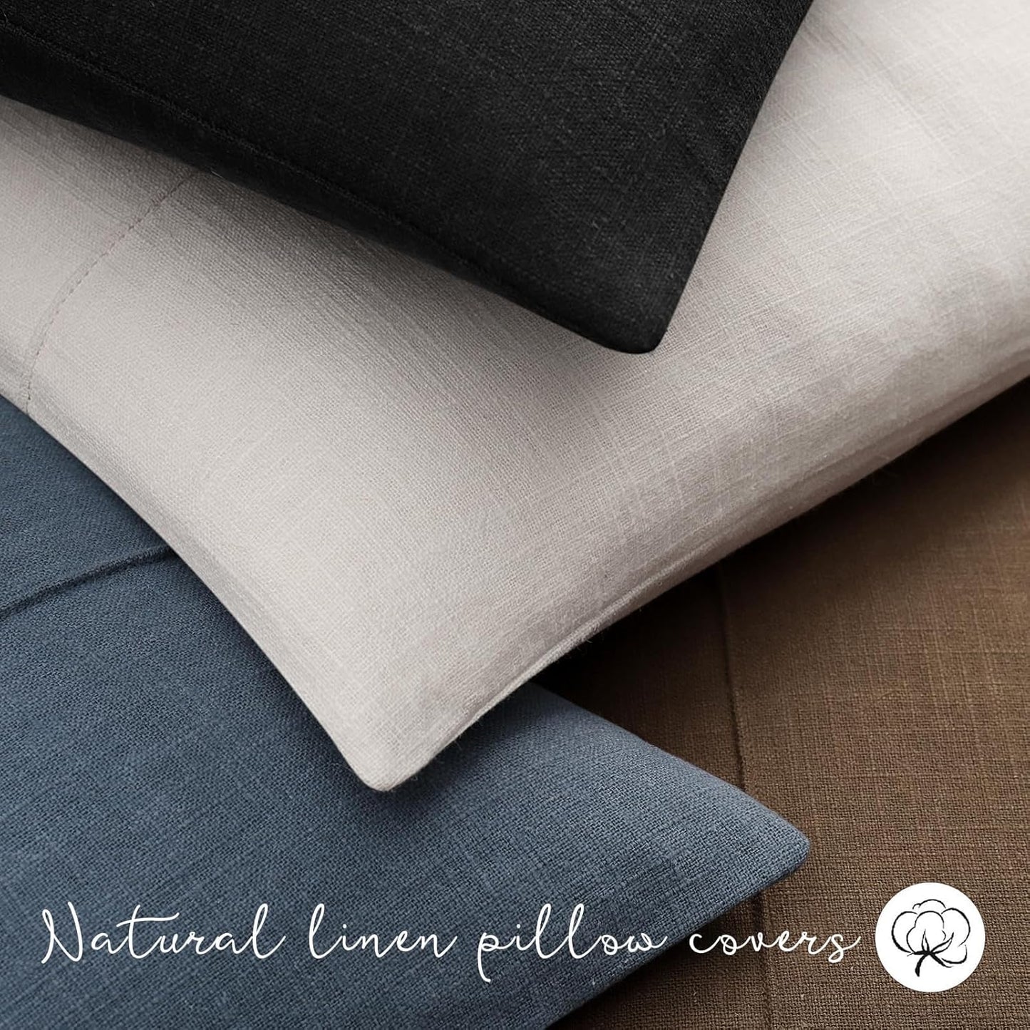 Decorative Linen Throw Pillow Covers Solid handcrafted Striped / Cream White / 18 x 18 / Set of 2
