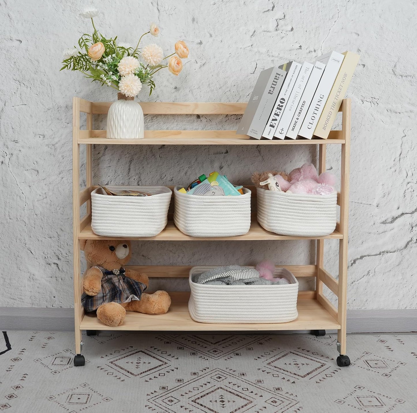 Small Woven Storage Baskets " Decorative Rope Bins for Organizing / White / Regular / 12 x 8 x 5