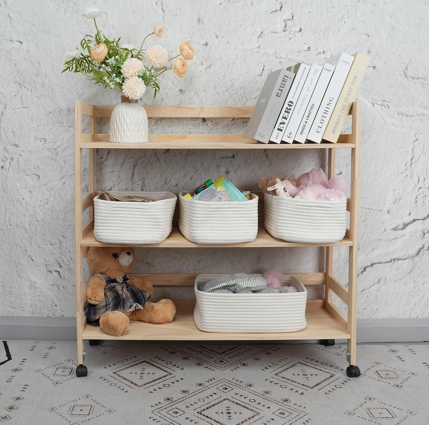 Small Woven Storage Baskets " Decorative Rope Bins for Organizing / White / Regular / 12 x 8 x 5