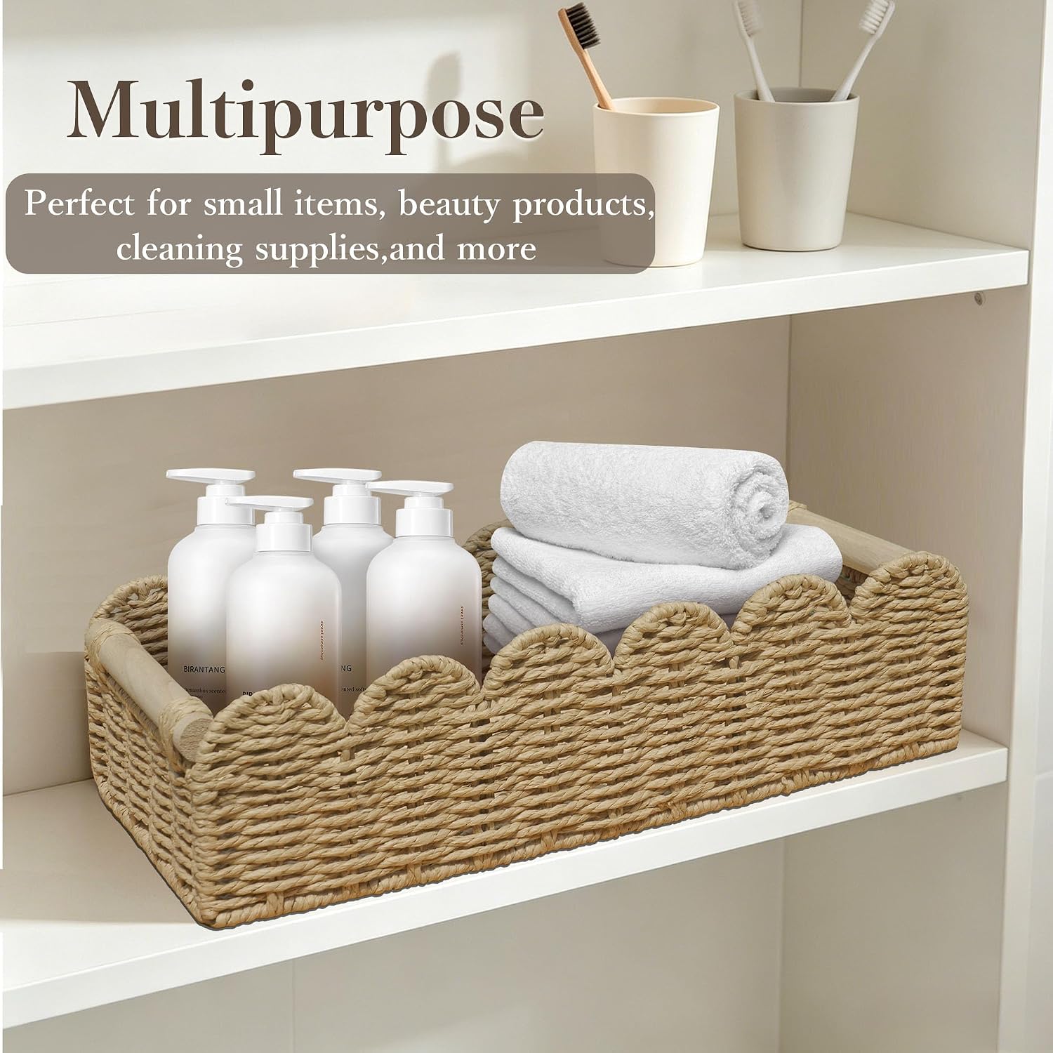 Wicker Scalloped Basket / Beige Large