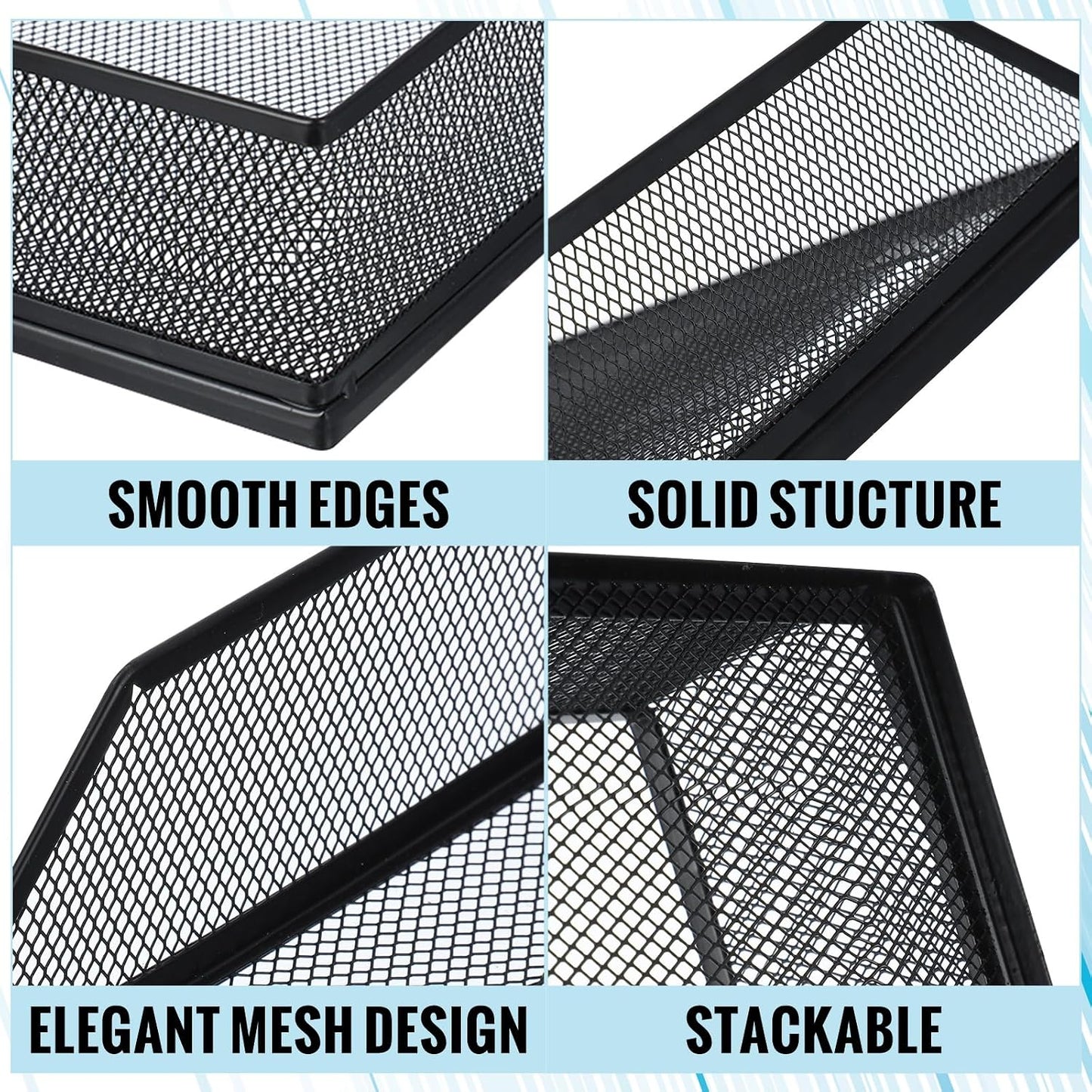 Hicarer 4 Pcs Black Metal Letter Tray Stackable Desk Tray Single Wire Mesh Organizer Front Load File Paper Holder for