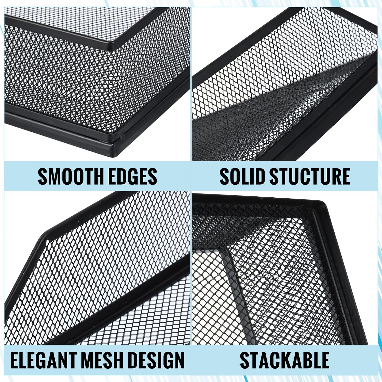 Hicarer 4 Pcs Black Metal Letter Tray Stackable Desk Tray Single Wire Mesh Organizer Front Load File Paper Holder for
