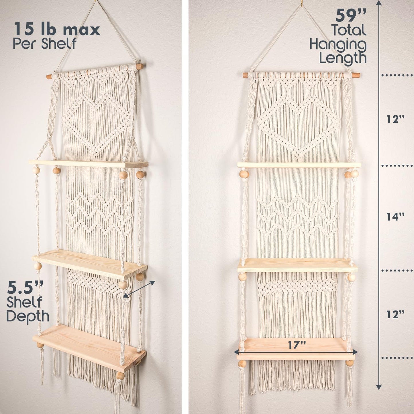Boho Shelves / Wall Plant Hanger Shelves / 3 Tier