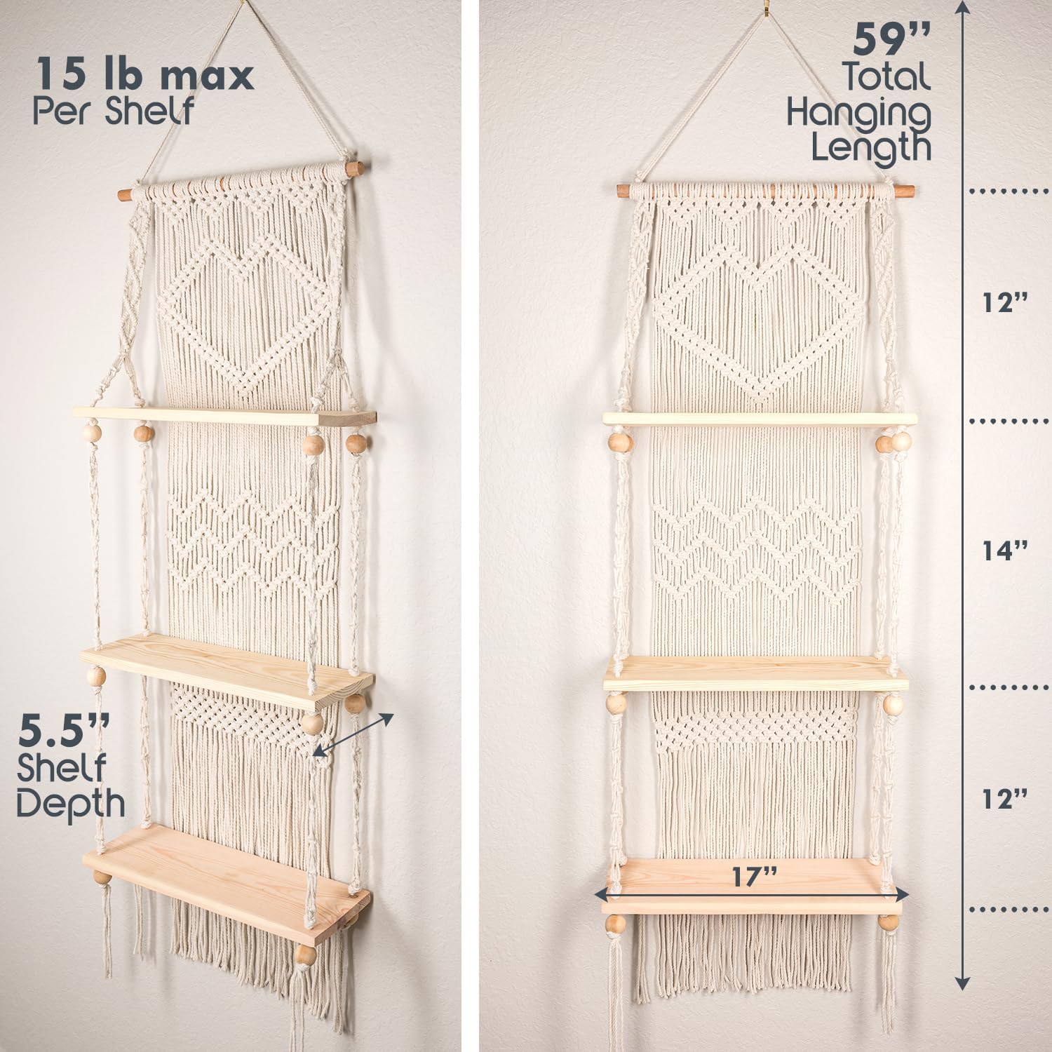 Boho Shelves / Wall Plant Hanger Shelves / 3 Tier