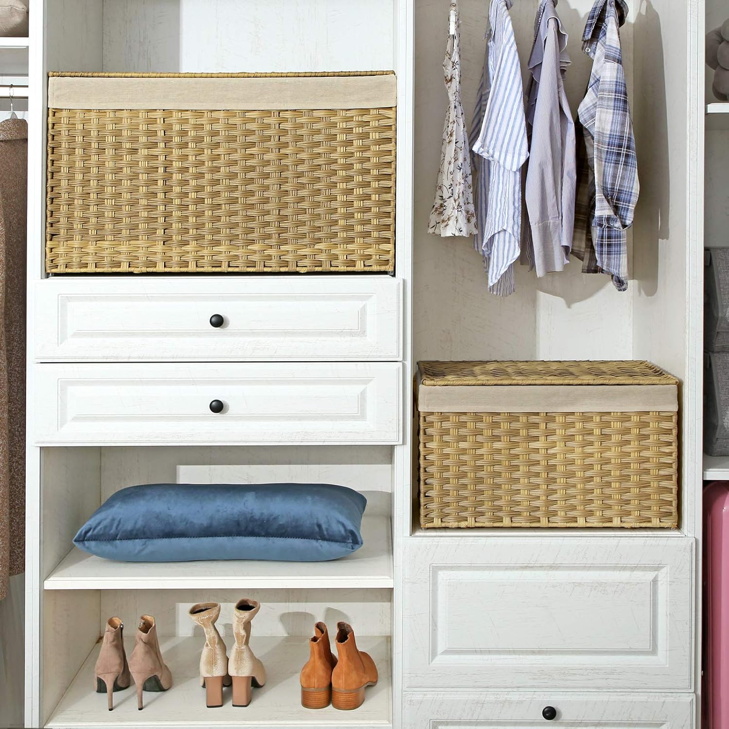 Metal Frame / Woven Blanket Storage Bin / 160 L / Natural