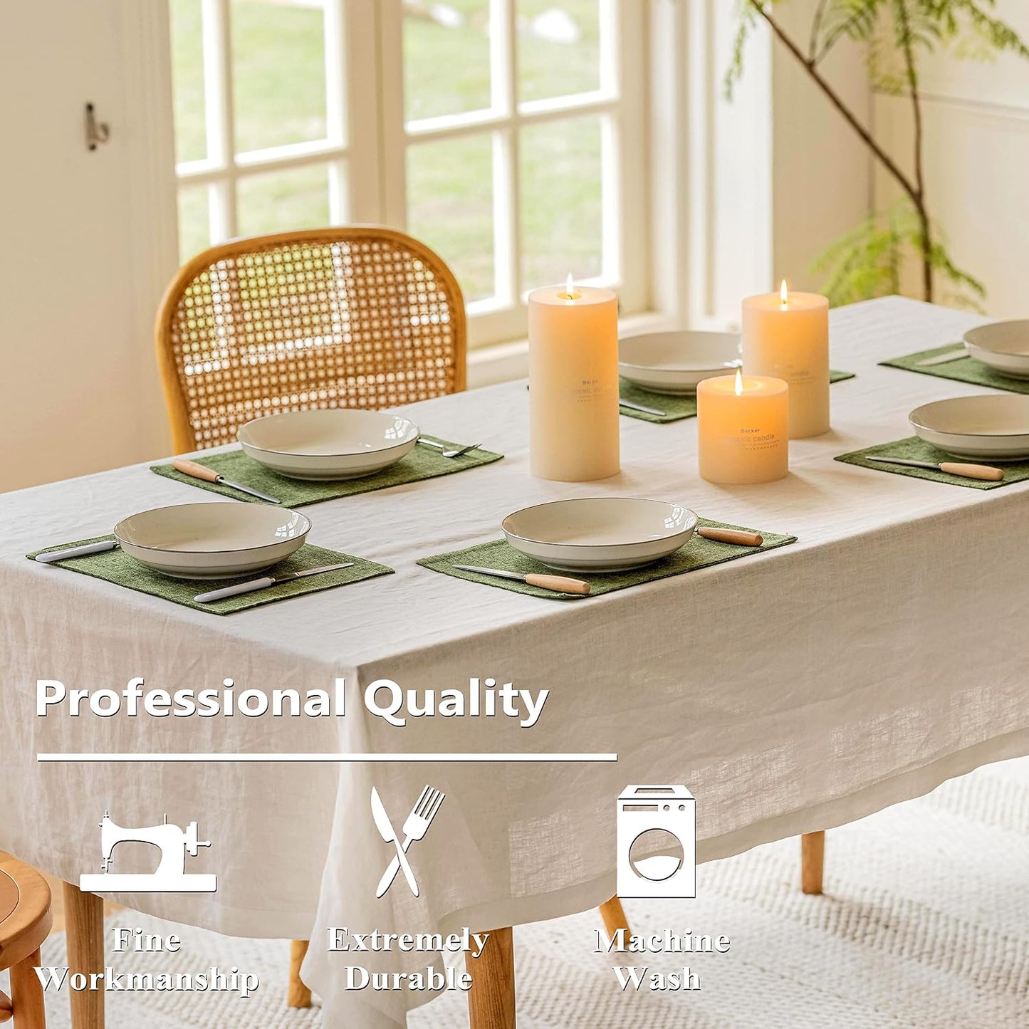 Home Brilliant Linen Cloth Placemats Set of 6 Heat Resistant Dining Table Place Mats Kitchen Washable Dining Mats for
