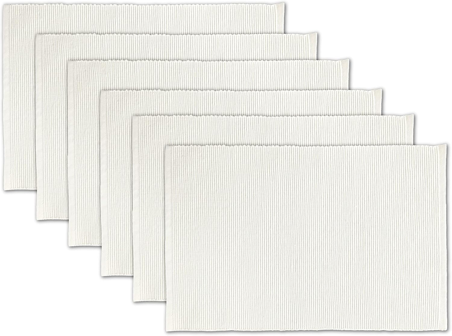 100% Cotton Ribbed Placemats - Set of 6-13 x 19 Inches - Off White - Everyday Cloth Table Mats - Thick Construction