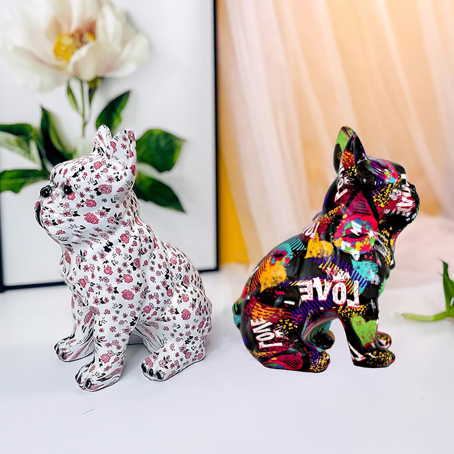 Graffiti French Bulldog Statue Sculpture Animal Dog Art Figurine Home Decor Decoration / A5