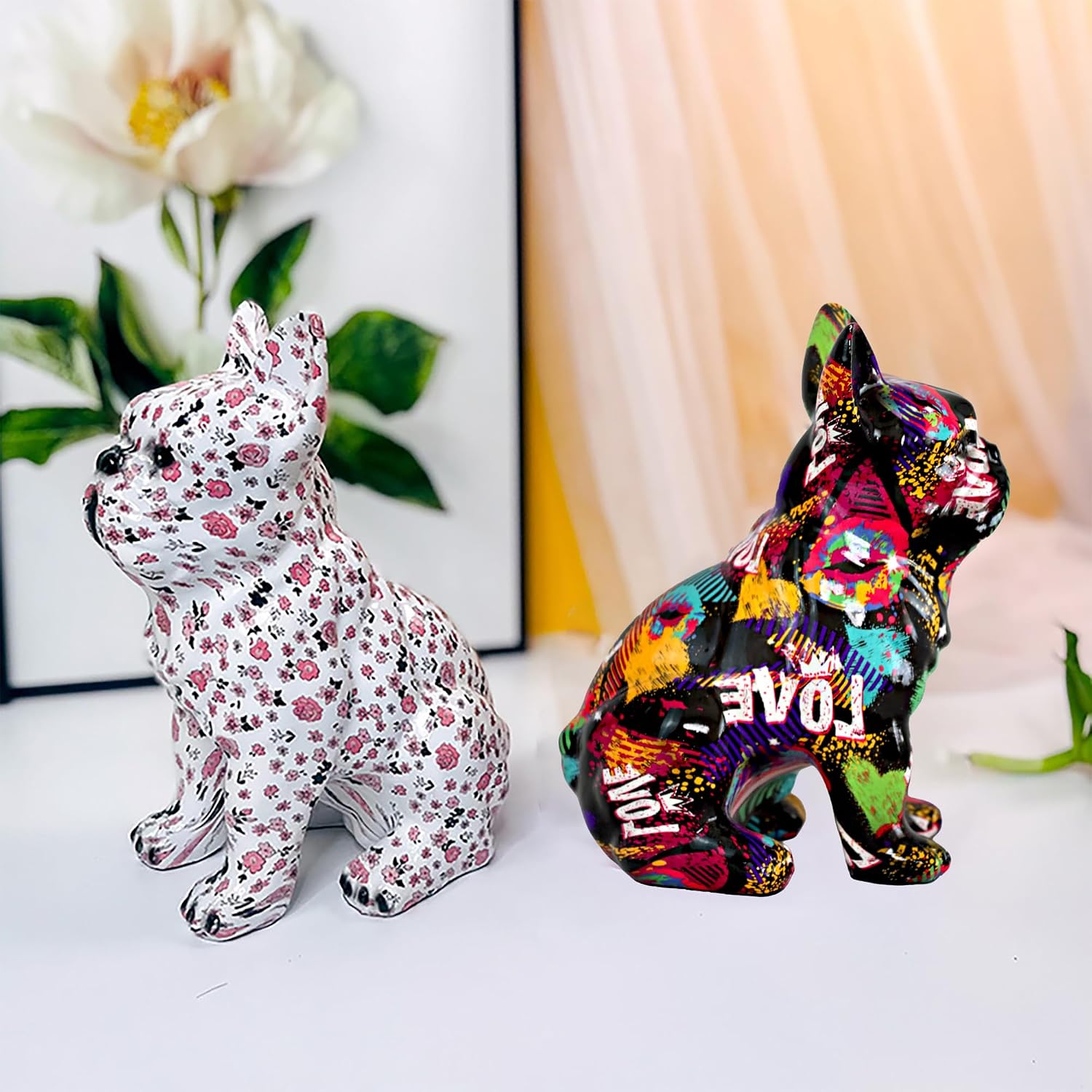 Graffiti French Bulldog Statue Sculpture Animal Dog Art Figurine Home Decor Decoration / A5