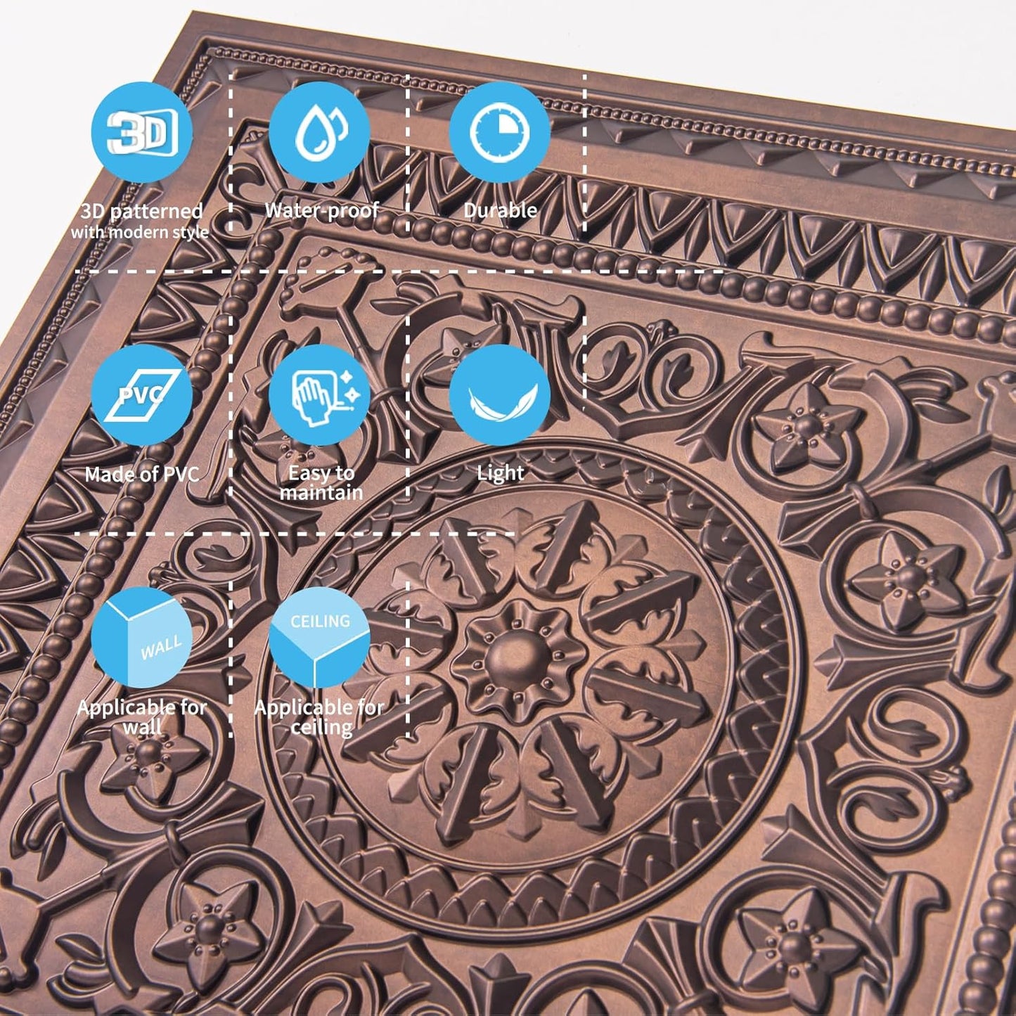 Drop Ceiling Tiles / 24 x 24 / Antique Copper / Set of 12
