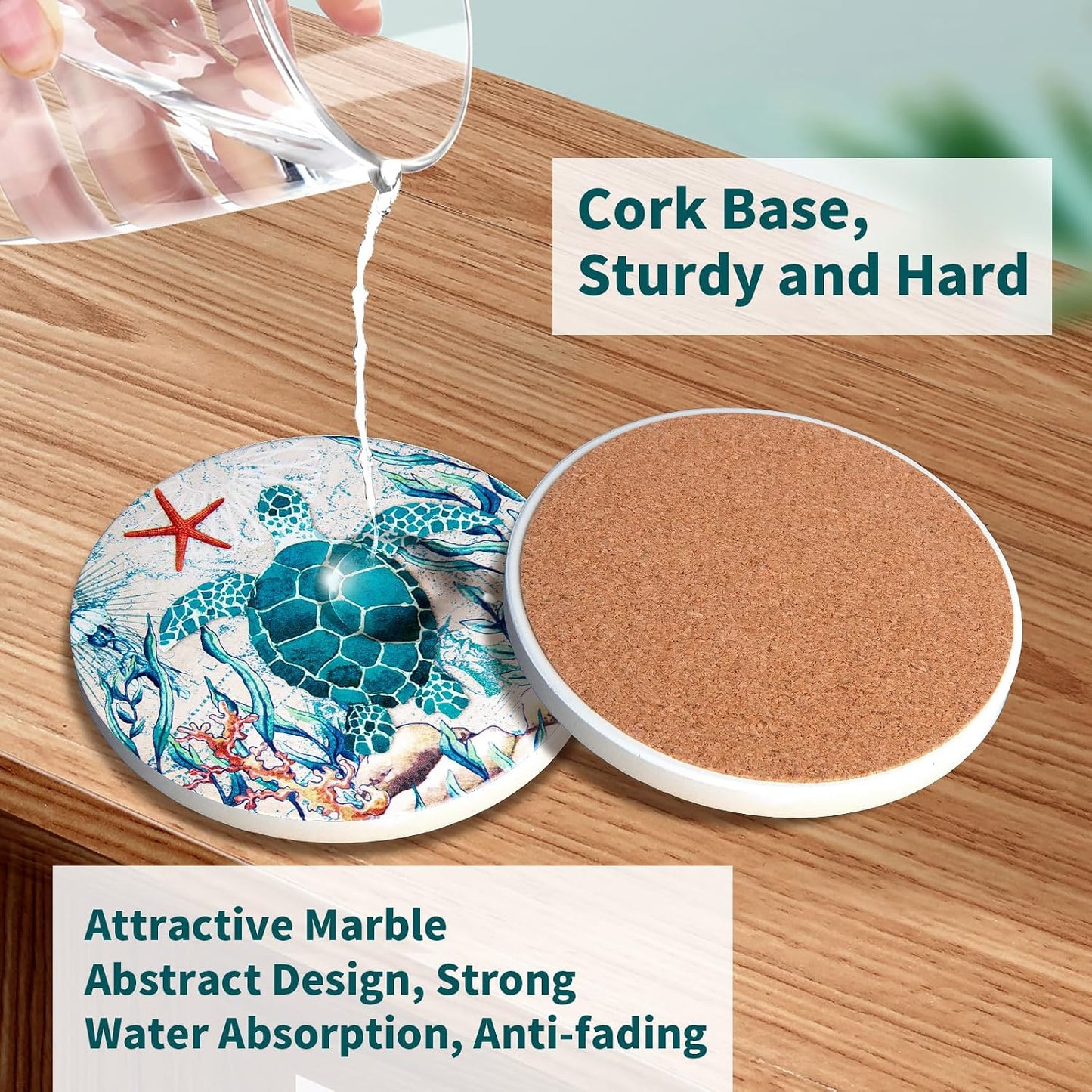 Holder Ceramic Absorbing Stone Sea Ocean Life Cork Base Coastal Decor Theme / Beach / Set of 6
